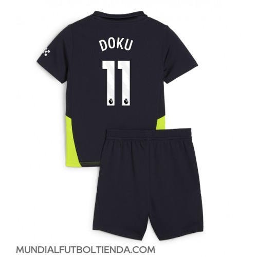 Camiseta Manchester City Jeremy Doku #11 Segunda Equipación Replica 2024-25 para niños mangas cortas (+ Pantalones cortos)